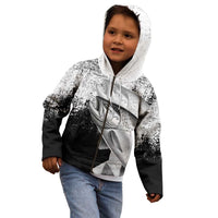 Custom Black and White King Salmon Fishing Kid Hoodie with Trout Fish Design Black and White Grunge Style - Wonder Print Shop