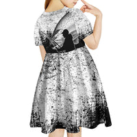 Custom Black and White King Salmon Fishing Kid Short Sleeve Dress with Trout Fish Design Black and White Grunge Style - Wonder Print Shop