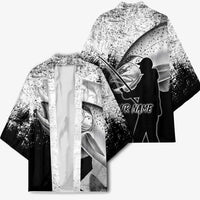 Custom Black and White King Salmon Fishing Kimono with Trout Fish Design Black and White Grunge Style - Wonder Print Shop