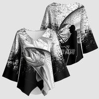 Custom Black and White King Salmon Fishing Kimono Sleeve Blouse with Trout Fish Design Black and White Grunge Style - Wonder Print Shop