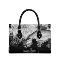 Custom Black and White King Salmon Fishing Leather Bag with Trout Fish Design Black and White Grunge Style - Wonder Print Shop