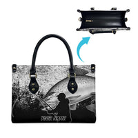 Custom Black and White King Salmon Fishing Leather Bag with Trout Fish Design Black and White Grunge Style - Wonder Print Shop