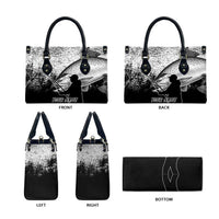Custom Black and White King Salmon Fishing Leather Bag with Trout Fish Design Black and White Grunge Style - Wonder Print Shop