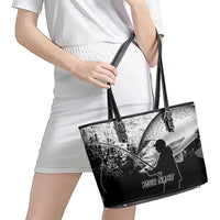 Custom Black and White King Salmon Fishing Leather Tote Bag with Trout Fish Design Black and White Grunge Style - Wonder Print Shop