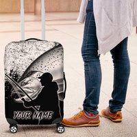 Custom Black and White King Salmon Fishing Luggage Cover with Trout Fish Design Black and White Grunge Style - Wonder Print Shop