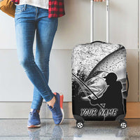 Custom Black and White King Salmon Fishing Luggage Cover with Trout Fish Design Black and White Grunge Style - Wonder Print Shop
