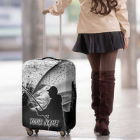 Custom Black and White King Salmon Fishing Luggage Cover with Trout Fish Design Black and White Grunge Style - Wonder Print Shop