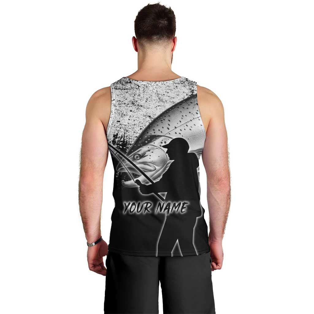 Custom Black and White King Salmon Fishing Men Tank Top with Trout Fish Design Black and White Grunge Style - Wonder Print Shop
