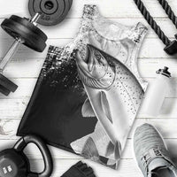 Custom Black and White King Salmon Fishing Men Tank Top with Trout Fish Design Black and White Grunge Style - Wonder Print Shop