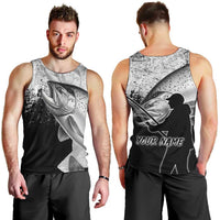 Custom Black and White King Salmon Fishing Men Tank Top with Trout Fish Design Black and White Grunge Style - Wonder Print Shop