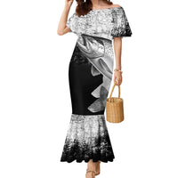 Custom Black and White King Salmon Fishing Mermaid Dress with Trout Fish Design Black and White Grunge Style - Wonder Print Shop