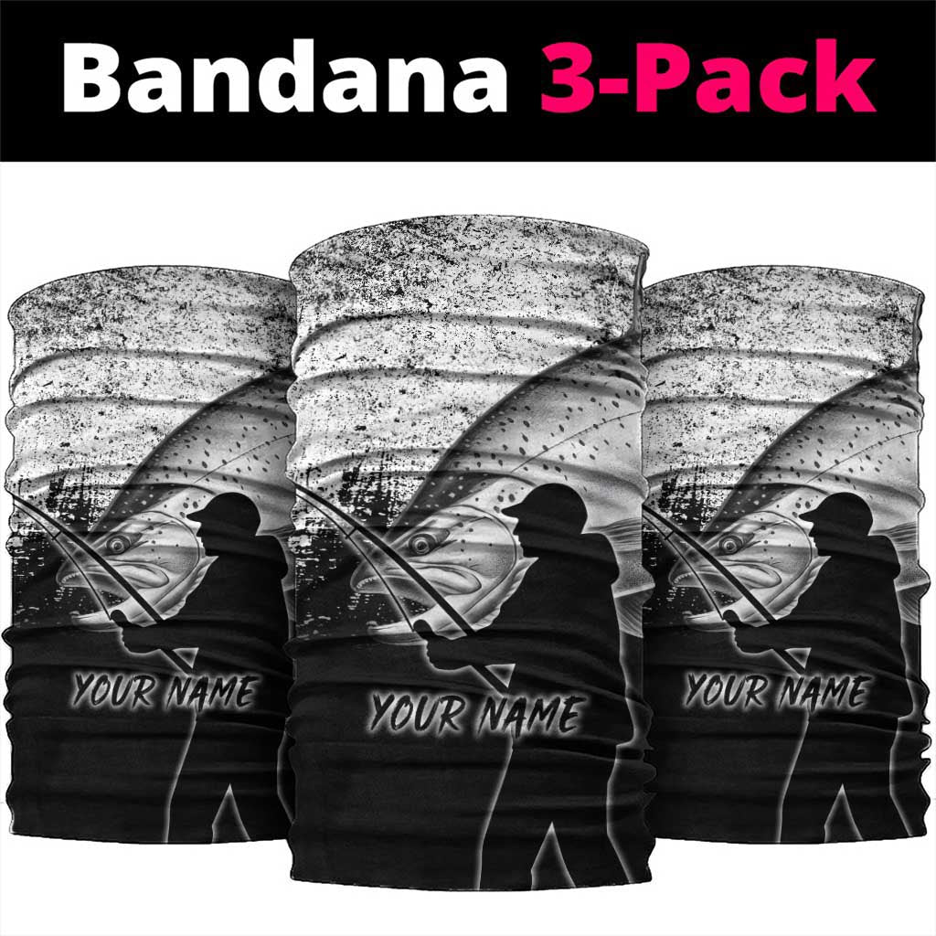 Custom Black and White King Salmon Fishing Neck Gaiter with Trout Fish Design Black and White Grunge Style - Wonder Print Shop