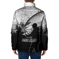 Custom Black and White King Salmon Fishing Padded Jacket with Trout Fish Design Black and White Grunge Style - Wonder Print Shop