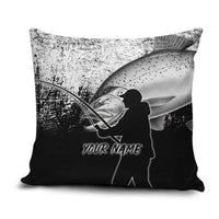 Custom Black and White King Salmon Fishing Pillow Cover with Trout Fish Design Black and White Grunge Style - Wonder Print Shop