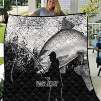 Custom Black and White King Salmon Fishing Quilt with Trout Fish Design Black and White Grunge Style - Wonder Print Shop