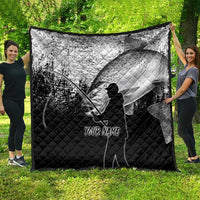 Custom Black and White King Salmon Fishing Quilt with Trout Fish Design Black and White Grunge Style - Wonder Print Shop