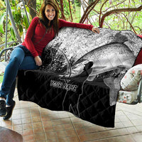 Custom Black and White King Salmon Fishing Quilt with Trout Fish Design Black and White Grunge Style - Wonder Print Shop