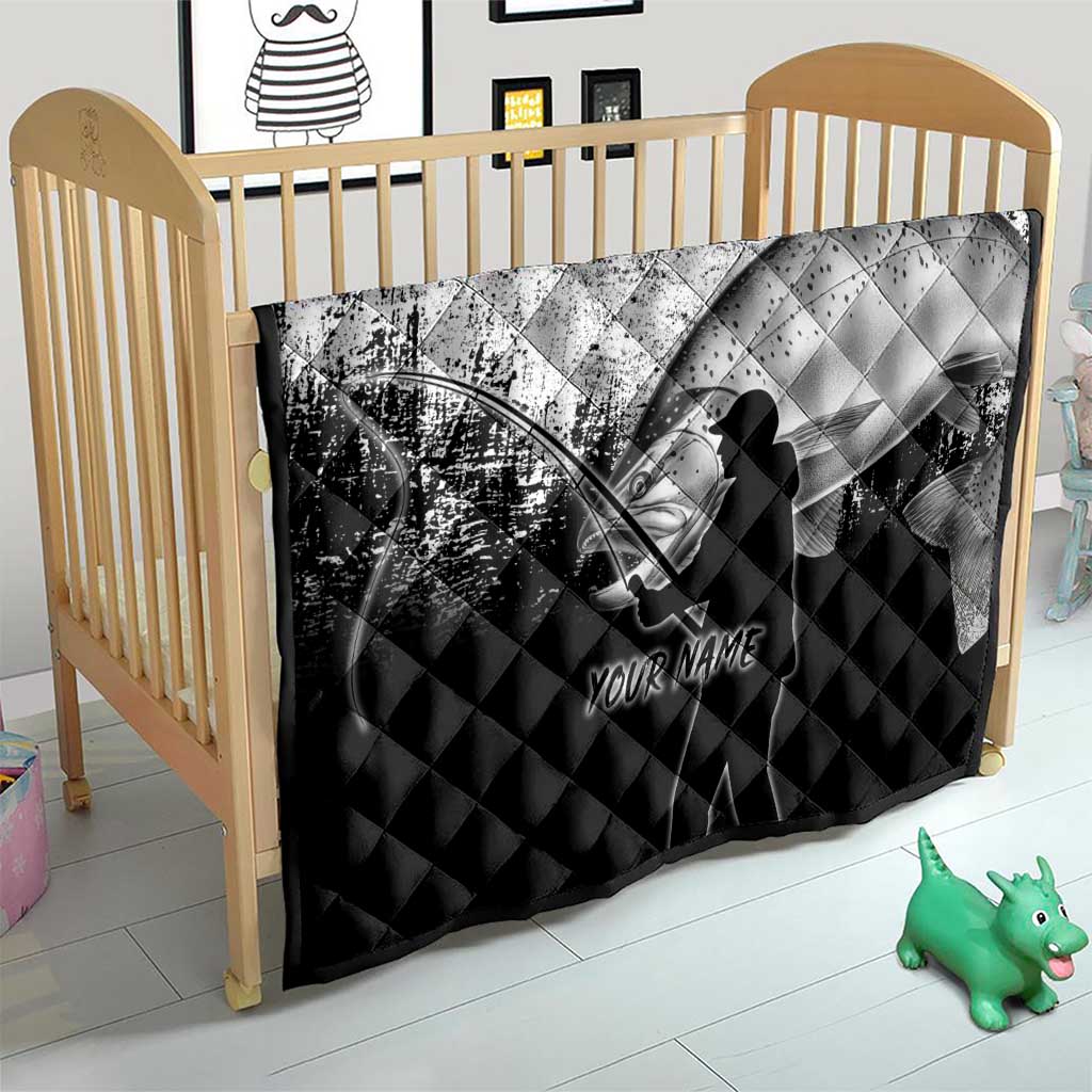Custom Black and White King Salmon Fishing Quilt with Trout Fish Design Black and White Grunge Style - Wonder Print Shop