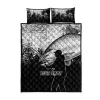 Custom Black and White King Salmon Fishing Quilt Bed Set with Trout Fish Design Black and White Grunge Style - Wonder Print Shop