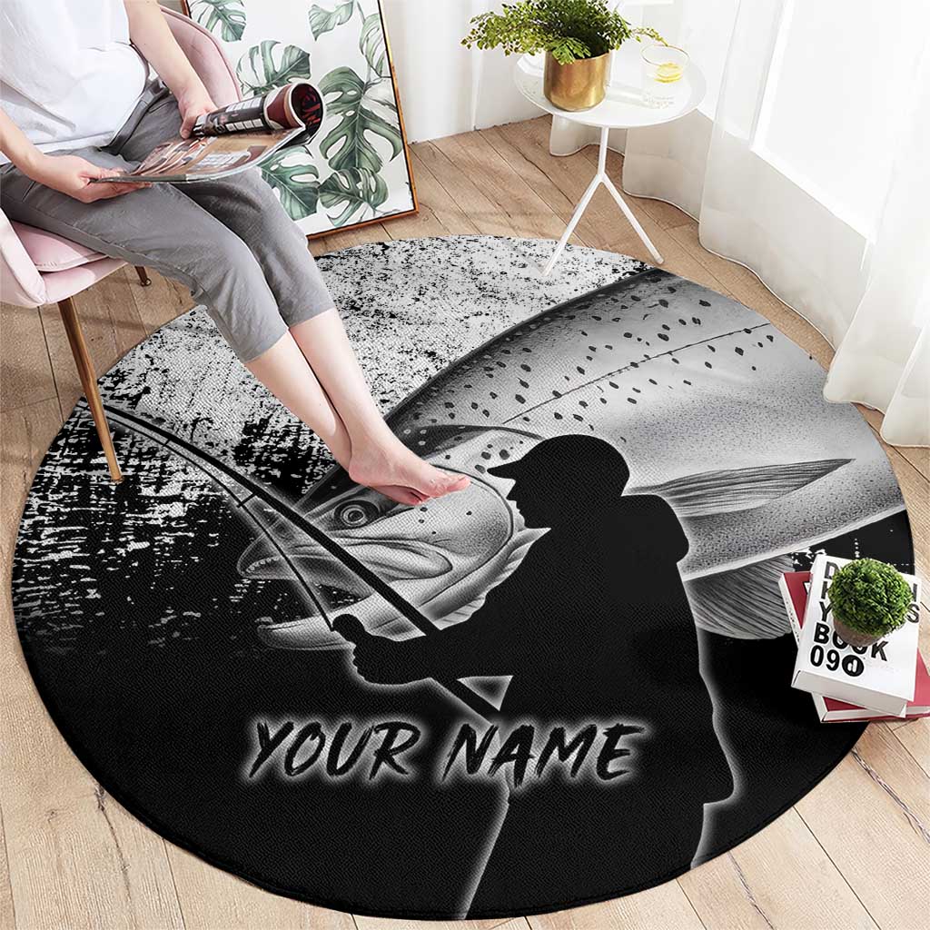 Custom Black and White King Salmon Fishing Round Carpet with Trout Fish Design Black and White Grunge Style - Wonder Print Shop