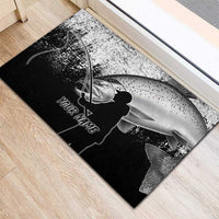 Custom Black and White King Salmon Fishing Rubber Doormat with Trout Fish Design Black and White Grunge Style - Wonder Print Shop