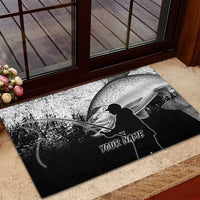 Custom Black and White King Salmon Fishing Rubber Doormat with Trout Fish Design Black and White Grunge Style - Wonder Print Shop