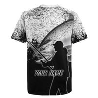 Custom Black and White King Salmon Fishing Rugby Jersey with Trout Fish Design Black and White Grunge Style - Wonder Print Shop