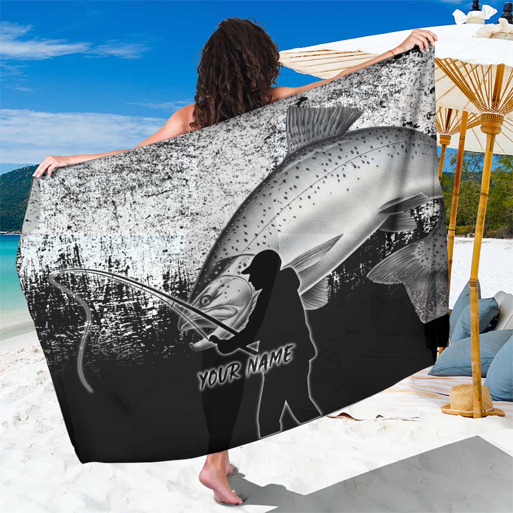 Custom Black and White King Salmon Fishing Sarong with Trout Fish Design Black and White Grunge Style - Wonder Print Shop