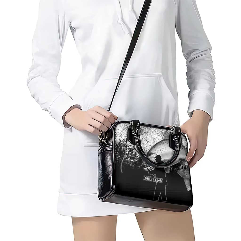 Custom Black and White King Salmon Fishing Shoulder Handbag with Trout Fish Design Black and White Grunge Style - Wonder Print Shop