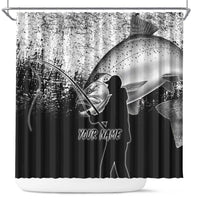 Custom Black and White King Salmon Fishing Shower Curtain with Trout Fish Design Black and White Grunge Style - Wonder Print Shop