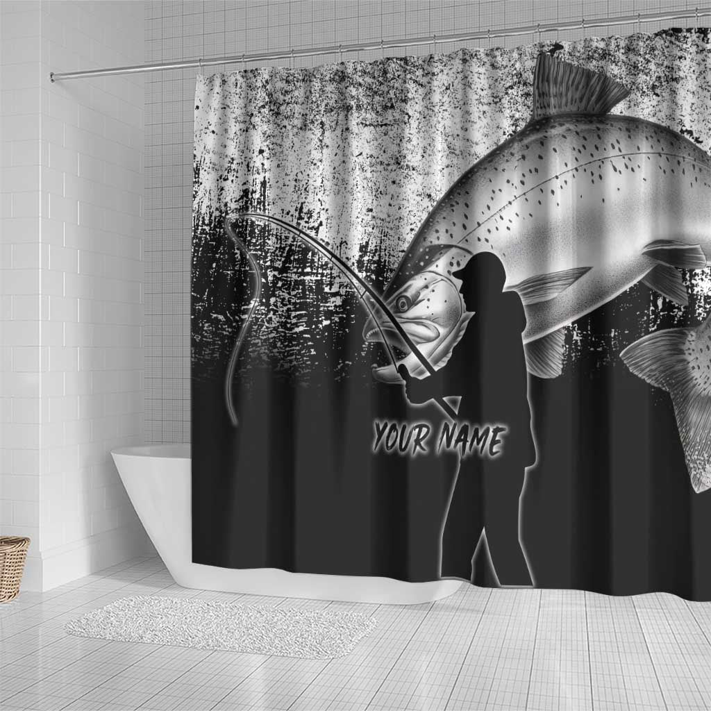 Custom Black and White King Salmon Fishing Shower Curtain with Trout Fish Design Black and White Grunge Style - Wonder Print Shop