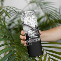 Custom Black and White King Salmon Fishing Skinny Tumbler with Trout Fish Design Black and White Grunge Style - Wonder Print Shop