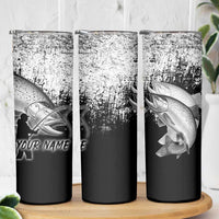 Custom Black and White King Salmon Fishing Skinny Tumbler with Trout Fish Design Black and White Grunge Style - Wonder Print Shop