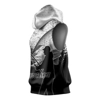 Custom Black and White King Salmon Fishing Sleeveless Hoodie with Trout Fish Design Black and White Grunge Style - Wonder Print Shop