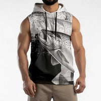Custom Black and White King Salmon Fishing Sleeveless Hoodie with Trout Fish Design Black and White Grunge Style - Wonder Print Shop