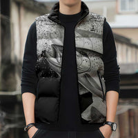 Custom Black and White King Salmon Fishing Sleeveless Puffer Jacket with Trout Fish Design Black and White Grunge Style - Wonder Print Shop