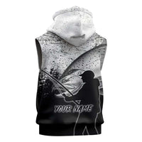 Custom Black and White King Salmon Fishing Sleeveless Zip Hoodie with Trout Fish Design Black and White Grunge Style - Wonder Print Shop