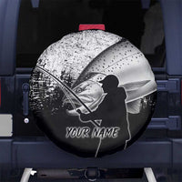 Custom Black and White King Salmon Fishing Spare Tire Cover with Trout Fish Design Black and White Grunge Style - Wonder Print Shop