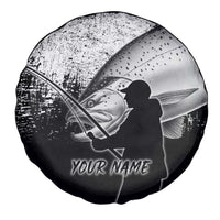 Custom Black and White King Salmon Fishing Spare Tire Cover with Trout Fish Design Black and White Grunge Style - Wonder Print Shop