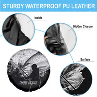 Custom Black and White King Salmon Fishing Spare Tire Cover with Trout Fish Design Black and White Grunge Style - Wonder Print Shop