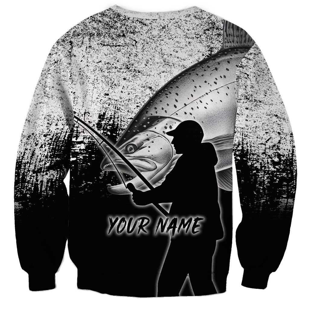 Custom Black and White King Salmon Fishing Sweatshirt with Trout Fish Design Black and White Grunge Style - Wonder Print Shop