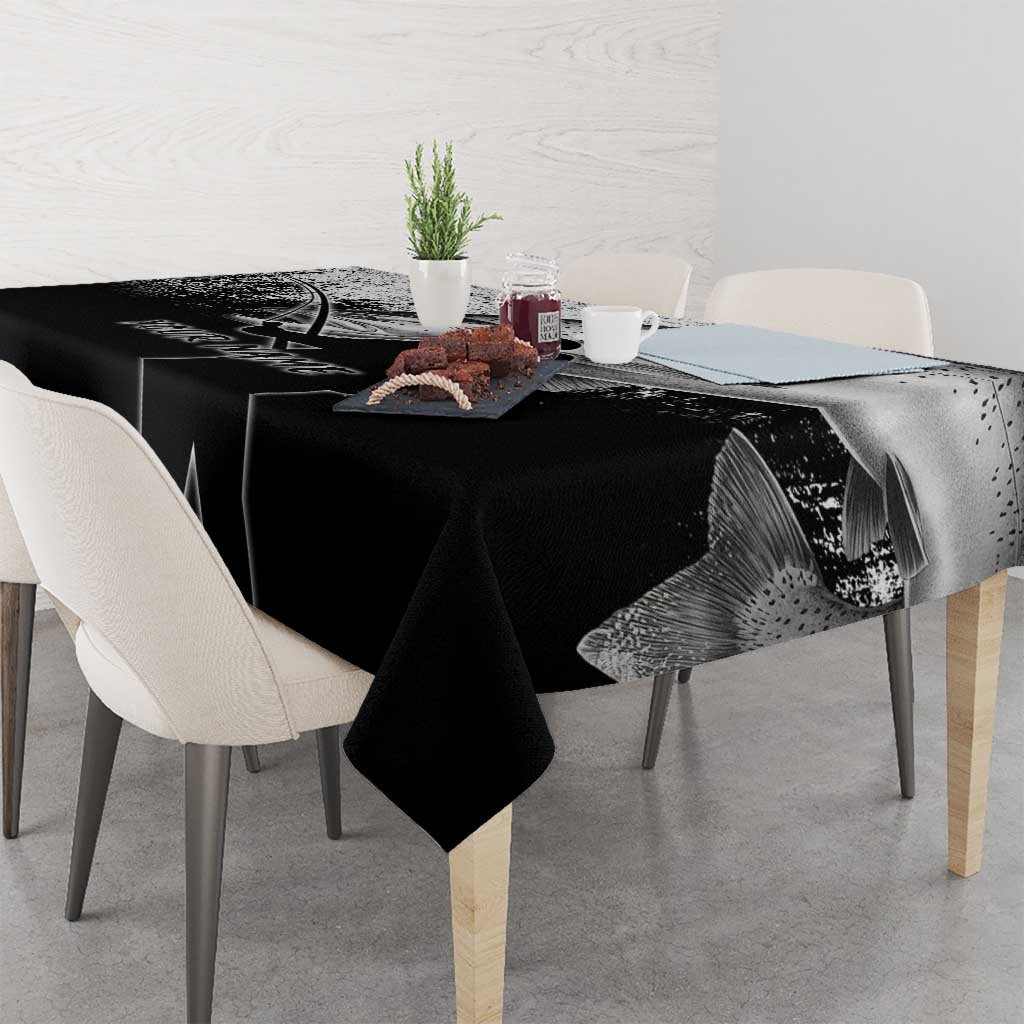 Custom Black and White King Salmon Fishing Tablecloth with Trout Fish Design Black and White Grunge Style - Wonder Print Shop