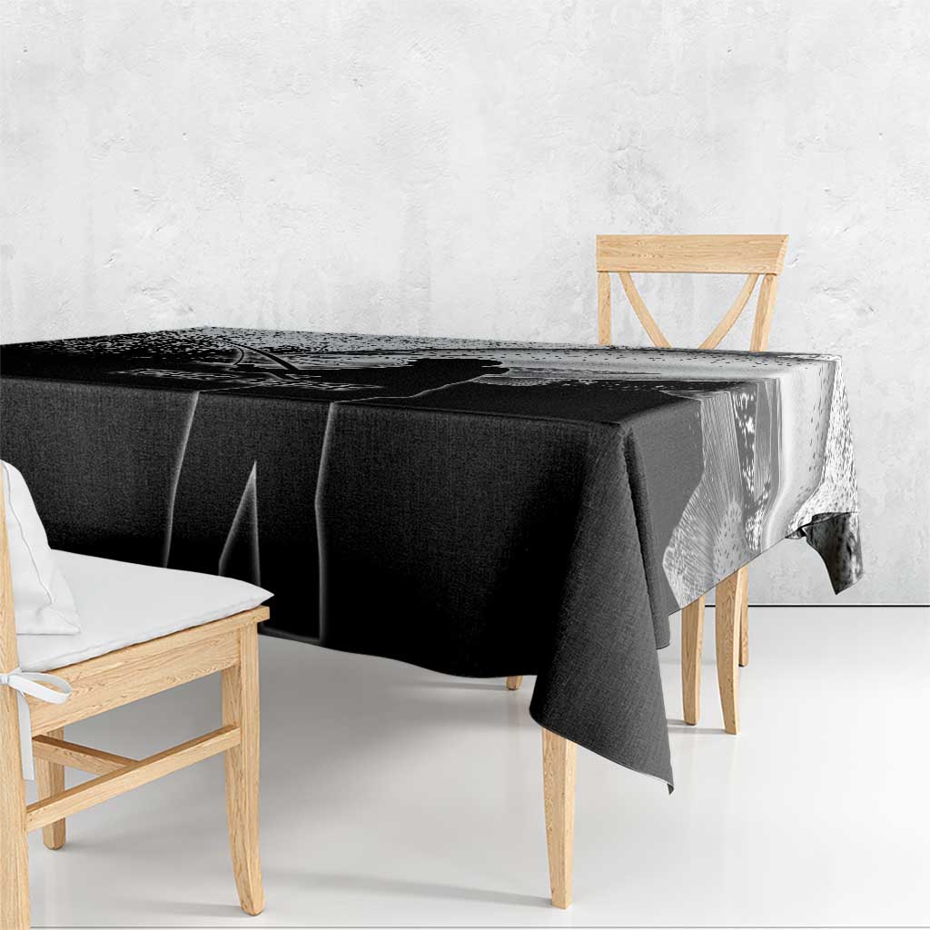 Custom Black and White King Salmon Fishing Tablecloth with Trout Fish Design Black and White Grunge Style - Wonder Print Shop