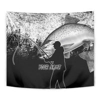 Custom Black and White King Salmon Fishing Tapestry with Trout Fish Design Black and White Grunge Style - Wonder Print Shop