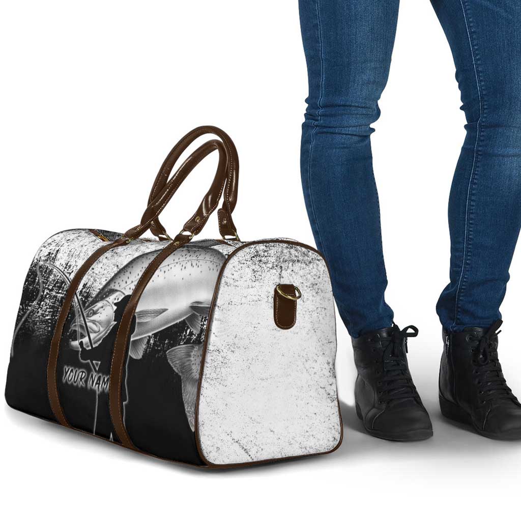 Custom Black and White King Salmon Fishing Travel Bag with Trout Fish Design Black and White Grunge Style - Wonder Print Shop