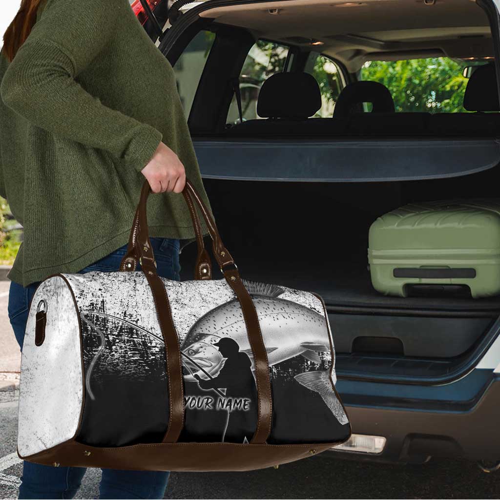 Custom Black and White King Salmon Fishing Travel Bag with Trout Fish Design Black and White Grunge Style - Wonder Print Shop
