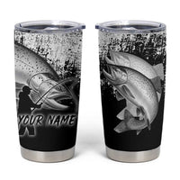 Custom Black and White King Salmon Fishing Tumbler Cup with Trout Fish Design Black and White Grunge Style - Wonder Print Shop
