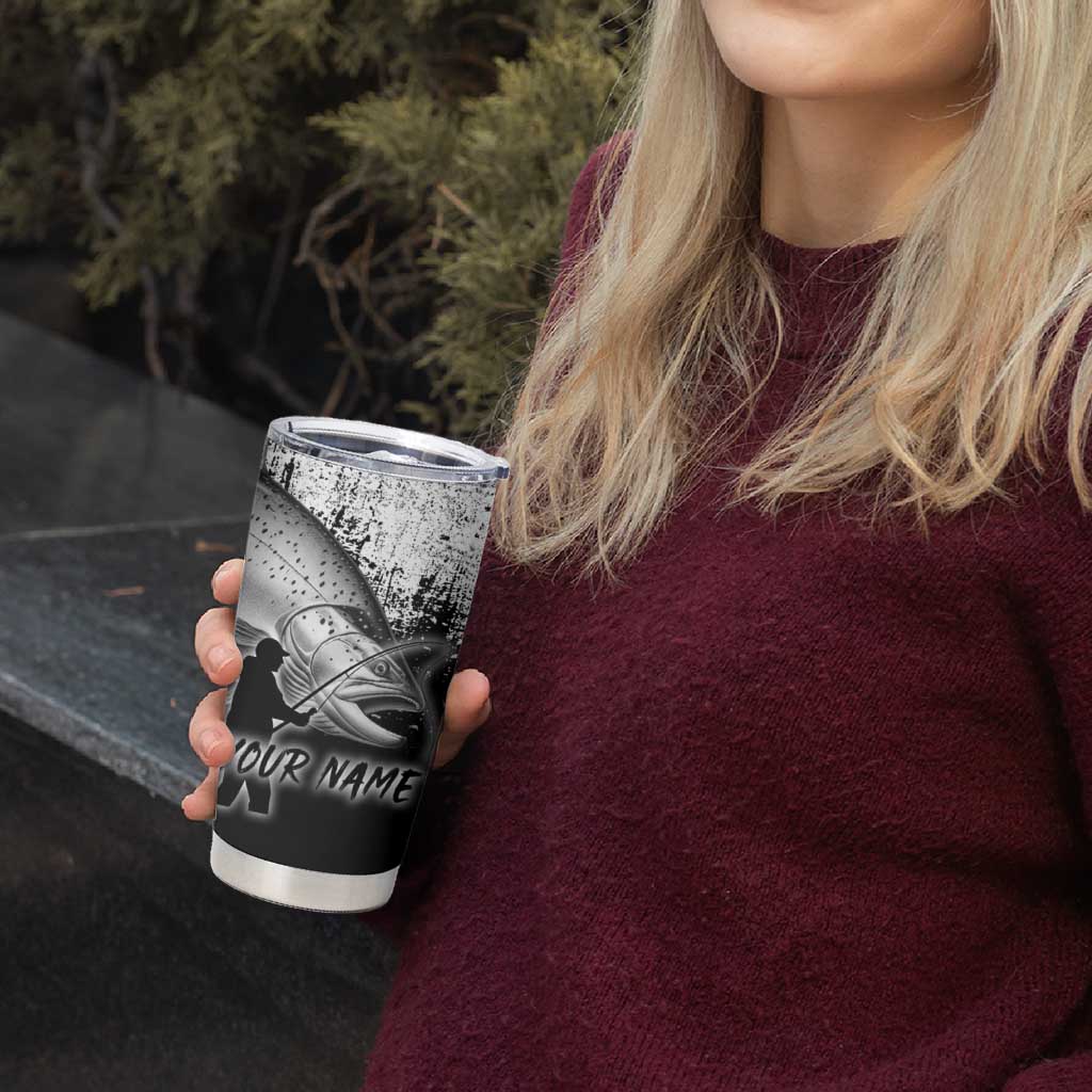 Custom Black and White King Salmon Fishing Tumbler Cup with Trout Fish Design Black and White Grunge Style - Wonder Print Shop