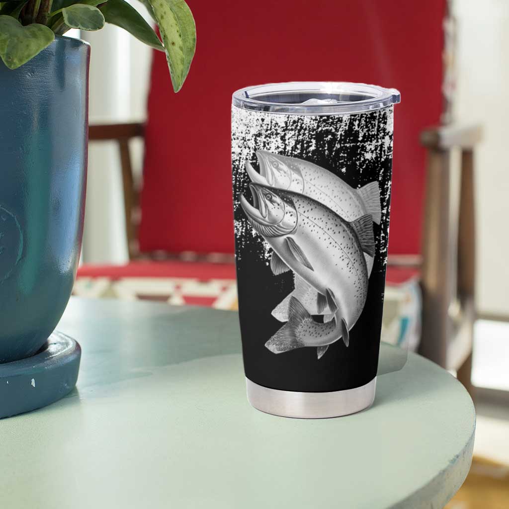 Custom Black and White King Salmon Fishing Tumbler Cup with Trout Fish Design Black and White Grunge Style - Wonder Print Shop