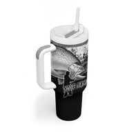 Custom Black and White King Salmon Fishing Tumbler With Handle with Trout Fish Design Black and White Grunge Style - Wonder Print Shop